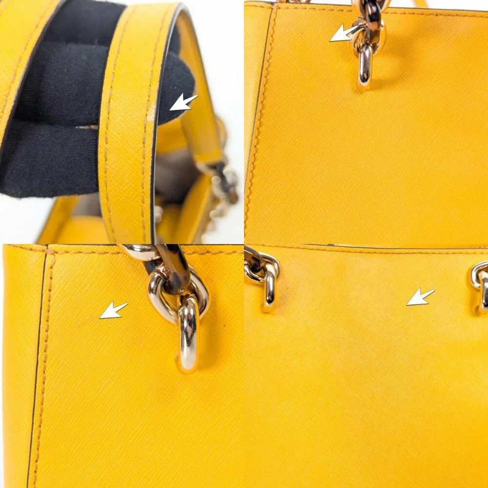 MK MICHAEL KORS Saffiano Leather Satchel Shoulder Strap Bag Yellow - Picture 13 of 16